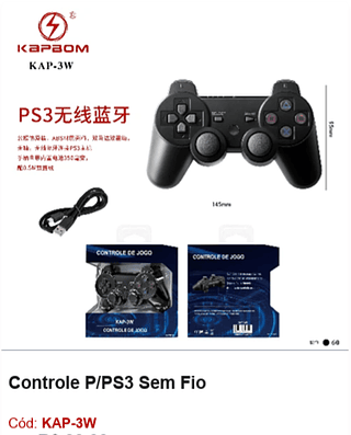 Controle P/PS3 Sem Fio R$ 23,4 PCS/CX:60