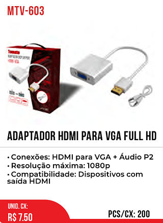 Adaptador HDMI PARA VGA Full HD 200pç=7,5$