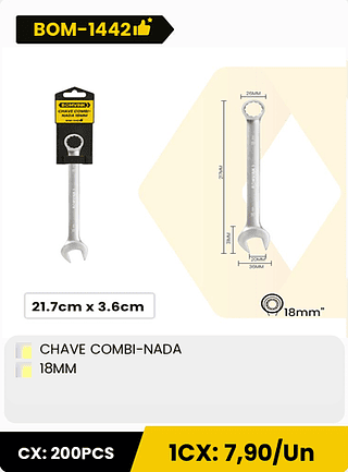 CHAVE COMBI-NADA 18MM CX: 200PCS 1CX: 7,90/Un