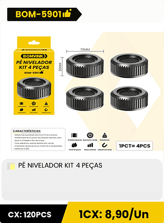 PÉ NIVELADOR KIT 4 PEÇAS CX: 120PCS 1CX: 8,90/Un