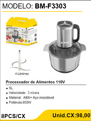 Processador de Alimentos 110V 8PCS/CX Unid.CX:98,00
