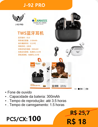FONE BLUETOOTH PCS/CX:100 R$18