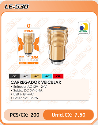 CARREGADOR VEICULAR 200PÇ=7,5$
