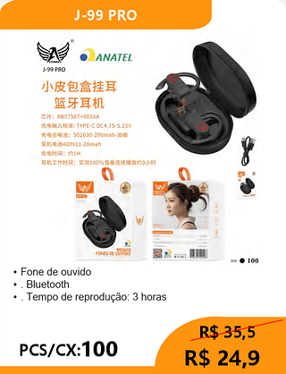 FONE BLUETOOTH PCS/CX:100 R$24,9
