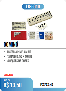 dominó PCS/CX: 40 UNID. CX: r$ 13,50