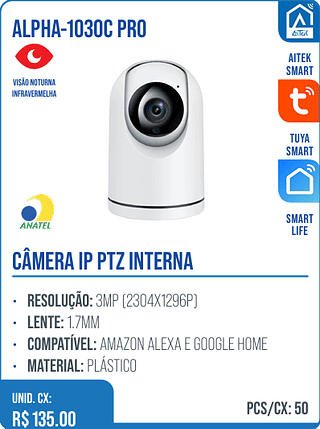 CÂMERA IP PTZ INTERNA UNID. CX: R$ 135.00 PCS/CX: 50