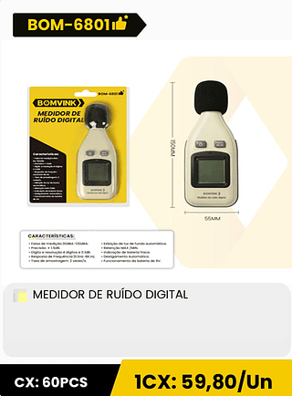 MEDIDOR DE RUÍDO DIGITAL CX: 60PCS 1CX: 59,80/Un