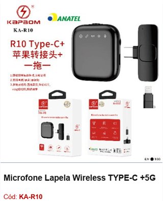 Microfone Lapela Wireless TYPE-C +5G R$ 20,7 PCS/Cx:100