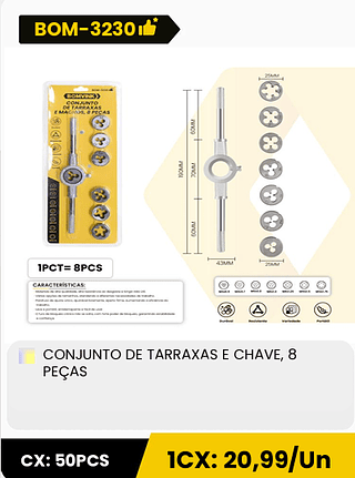 CONJUNTO DE TARRAXAS E CHAVE, 8 PEÇAS CX: 50PCS 1CX: 20,99/Un
