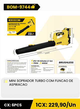 MINI SOPRADOR TURBO COM FUNCAO DE ASPIRACAO CX: 6PCS 1CX: 229,90/Un