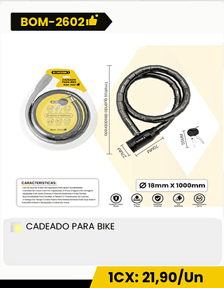 CADEADO PARA BIKE CX: 30PCS 1CX: 21,90/Un