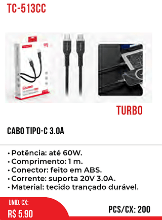 CABO tipo-c 3.0A 200pç=5,9$
