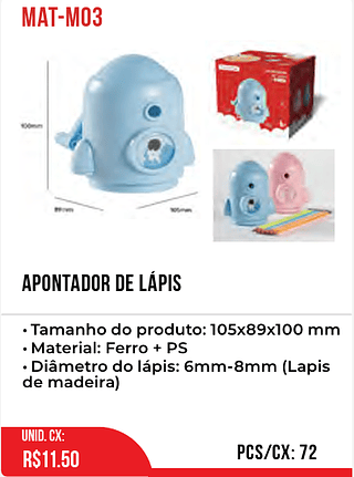 APONTADOR DE LÁPIS 72pç=11,5$