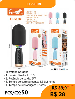 MICROFONE KARAOKÊ PCS/CX:50 R$28
