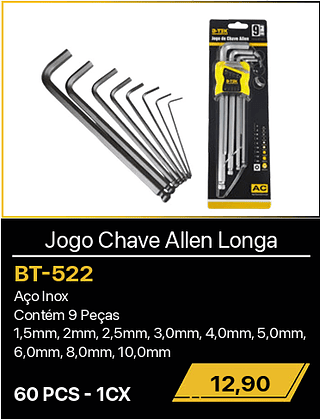 Jogo Chave Allen Longa 60PCS R$12,90