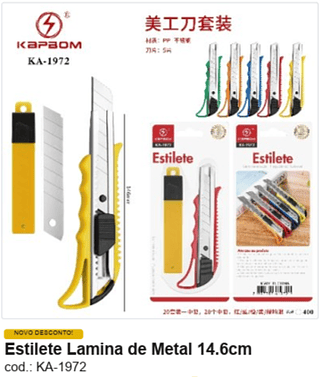 Estilete Lamina de Metal 14.6cm R$ 3,15 PC/CX:400