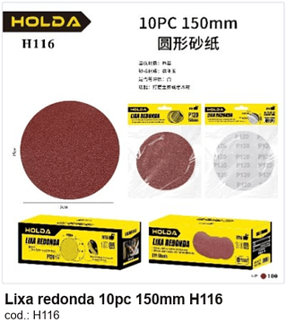 Lixa redonda 10pc 150mm R$ 4,95 PC/CX:100