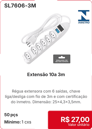 Extensão 10a 3m 50 os R$ 27,00