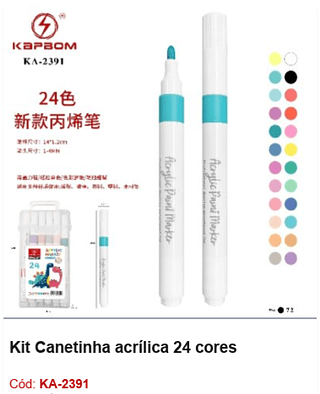 Kit Canetinha acrílica 24 cores R$ 7,2 PCS/CX: 72