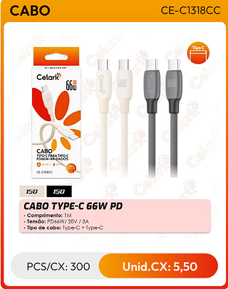 CABO TYPE-C 66W PD PCS/CX: 300 Unid.CX: 5,50