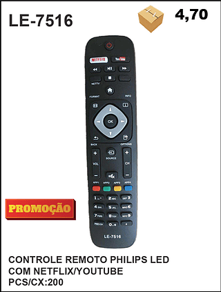 CONTROLE REMOTO PHILIPS LED COM NETFLIX/YOUTUBE 200PÇ=4,7$