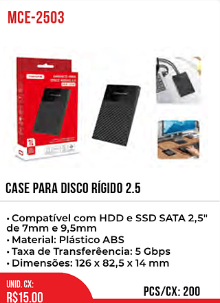 CASE PARA DISCO RÍGIDO 2.5 200pç=15$