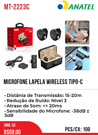 Microfone Lapela Wireless Tipo-c 100pç=59$