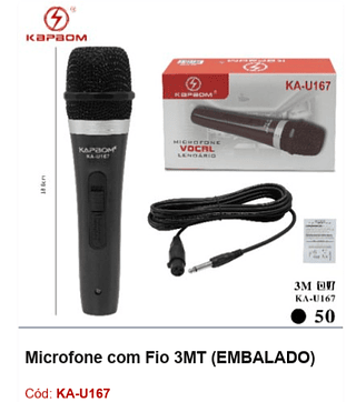Microfone com Fio 3MT R$ 22,5 PCS/CX:50
