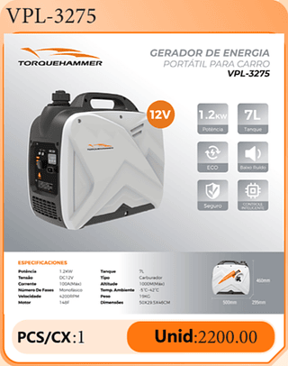 GERADOR DE ENERGIA PORTÁTIL PARA CARRO PCS/CX:1 Unid:2200.00