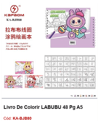 Livro De Colorir LABUBU 48 Pg A5 R$ 2,88 PCS/CX:120