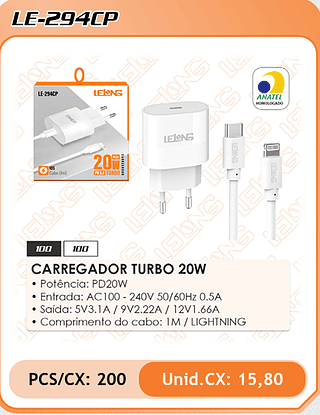 CARREGADOR TURBO 20W 200PÇ=15,8$