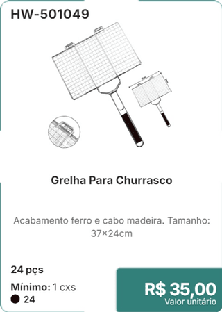 Grelha Para Churrasco 24 pçs R$ 35,00