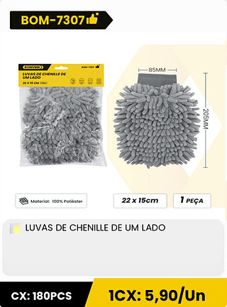 LUVAS DE CHENILLE DE UM LADO CX: 180PCS 1CX: 5,90/Un