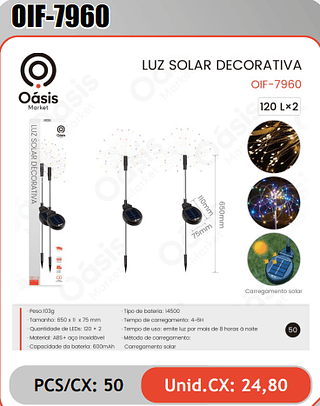 LUZ SOLAR DECORATIVA PCS/CX: 50 Unid.CX: 24,80