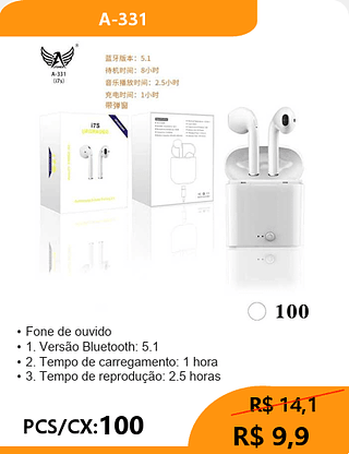 FONE BLUETOOTH PCS/CX:100 R$9,9