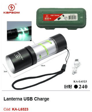 Lanterna USB Charge R$ 9 PCS/cx: 240