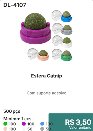 Esfera Catnip 500 pçs R$ 3.50