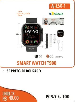 SMART WATCH T900 UNID.CX:RS 40.00 PCS/CX:100