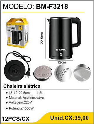 Chaleira elétrica 12PCS/CX Unid.CX:39,00