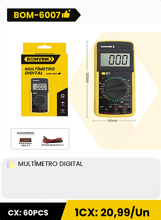MULTÍMETRO DIGITAL CX: 60PCS 1CX: 20,99/Un