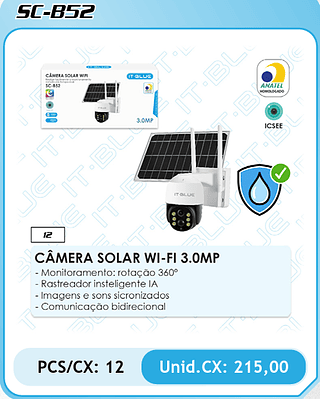 CÂMERA SOLAR WI-FI 3.0MP PCS/CX: 12 Unid.CX: 215,00