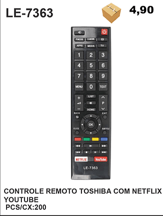 CONTROLE REMOTO TOSHIBA COM NETFLIX YOUTUBE 200pç=4,9$