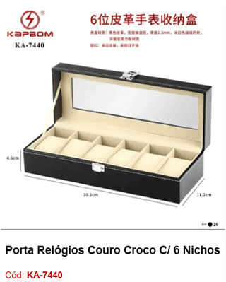 Porta Relógios Couro Croco C/ 6 Nichos R$ 58,5 PCS/CX: 20