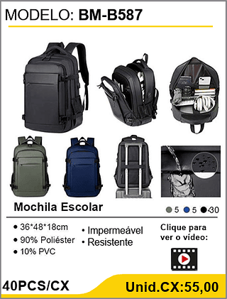Mochila Escolar 40PCS/CX Unid.CX:55,00