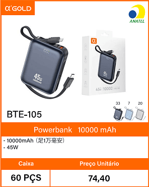 Powerbank10000 mAh Caixa 60 PCS Preco Unitario 74,40
