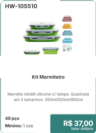 Kit Marmiteiro 48 pçs R$ 37.00