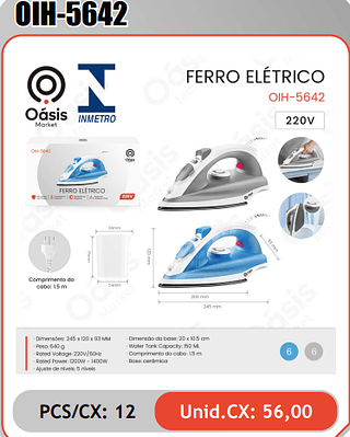 FERRO ELETRICO PCS/CX: 12 Unid.CX: 56,00