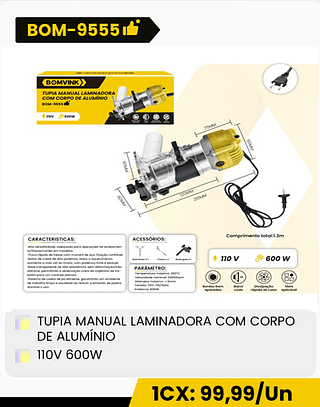TUPIA MANUAL LAMINADORA COM CORPO DE ALUMÍNIO 110V 600W CX: 10PCS 1CX: 99,99/Un