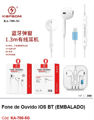 Fone de Ouvido IOS BT R$8,1 PCS/cx:300