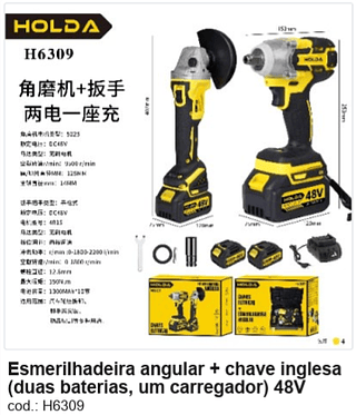 Esmerilhadeira angular + chave inglesa (duas baterias, um carregador) 48V R$ 360 PC/CX:4